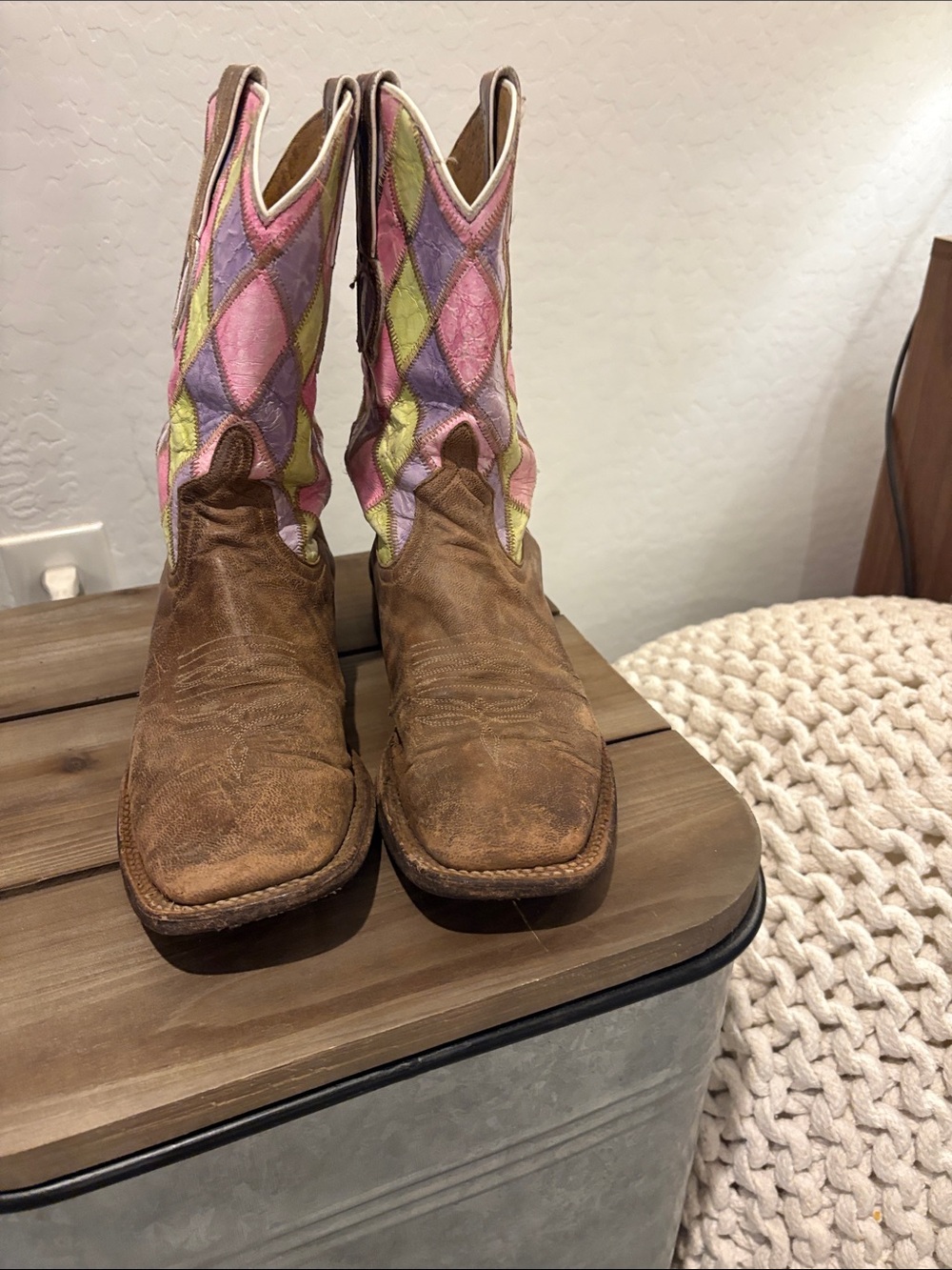 Dan Post Brown Leather Mules with Pastel Diamond Shaft
